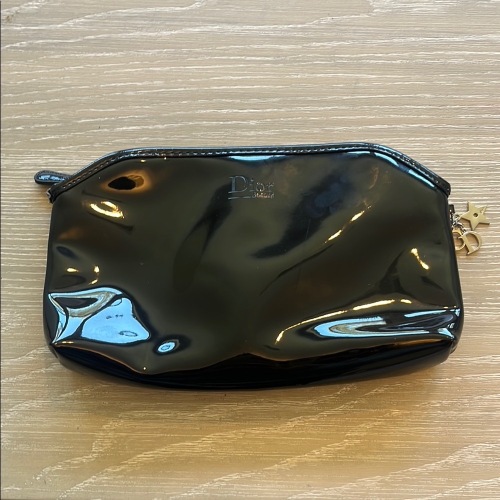 Christian Dior Beauté black patent cosmetic pouch bag